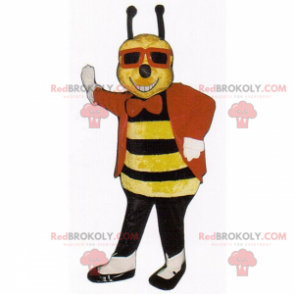 Mascota de abeja con chaqueta y gafas negras. - Redbrokoly.com