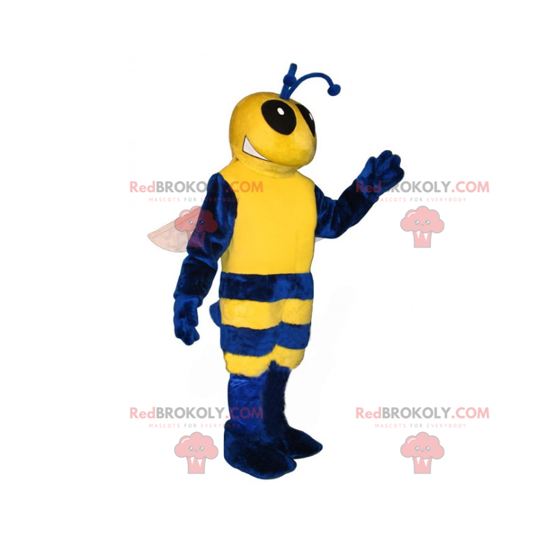 Blaues und gelbes Bienenmaskottchen - Redbrokoly.com