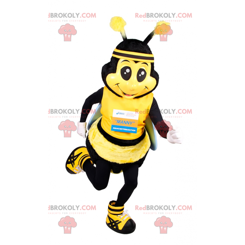 Mascotte dell'ape in attrezzatura da corsa - Redbrokoly.com