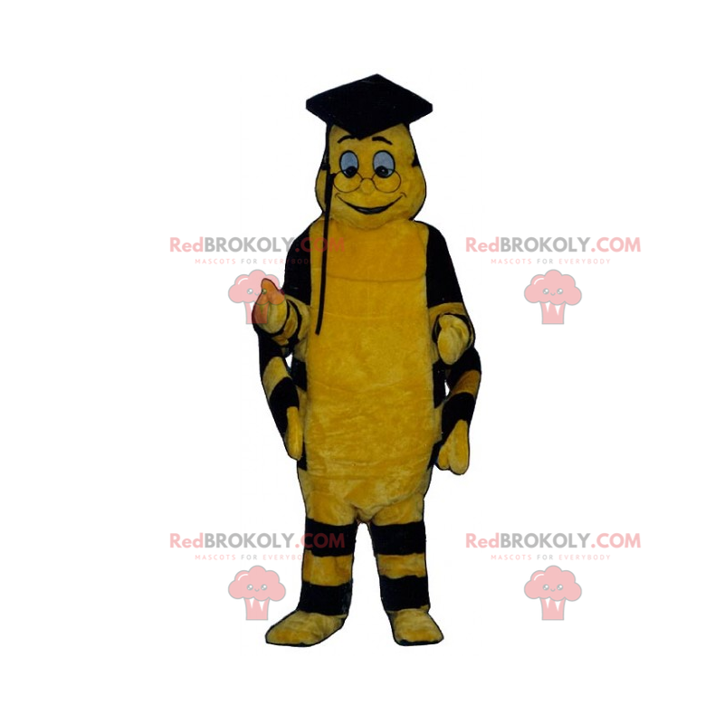 Mascota de abeja en traje de graduación - Redbrokoly.com
