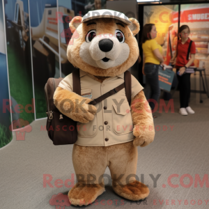 Beige Marmot maskot kostume...