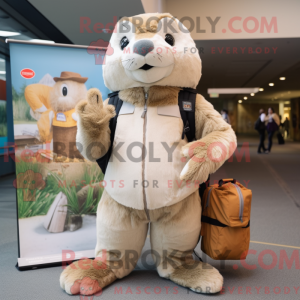 Beige Marmot maskot kostume...