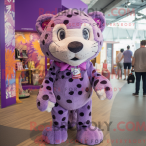 Fantasia de mascote leopardo roxo com calção e presilhas de cabelo - Mascotes leopardo - REBROKO_244242 - RedBrokoly.com