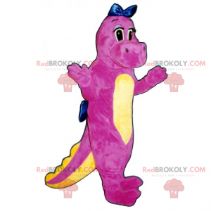 Adorabile mascotte dinosauro rosa con fiocco blu -