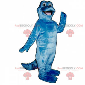 Roztomilý modrý dinosaurus maskot se širokým úsměvem -