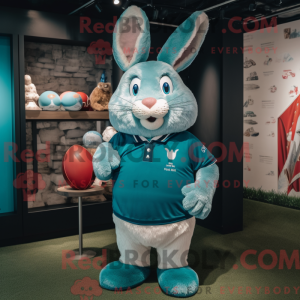 Teal Rabbit Maskottchen...