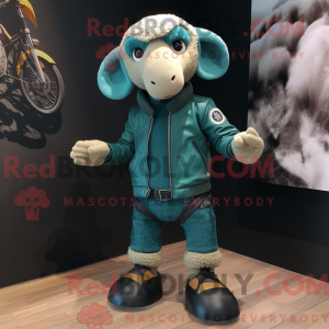 Teal Merino Sheep mascot...