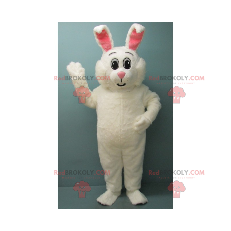 Mascotte adorabile coniglio bianco e orecchie rosa -