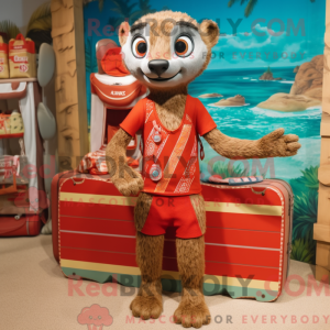 Rød Meerkat maskot kostume...