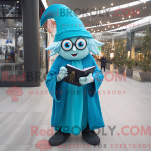 Cyan Wizard mascot costume...