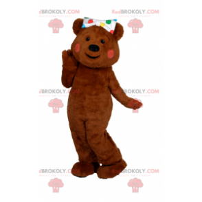 Bedårande nallebjörnmaskot med prickig rosett - Redbrokoly.com