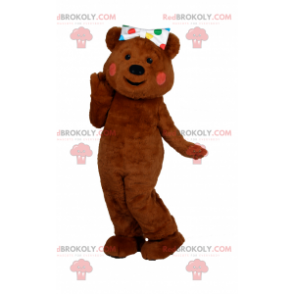 Yndig bamse maskot med polka dot bue - Redbrokoly.com