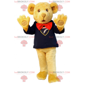 Adorable teddy bear mascot with sweater and bow tie -