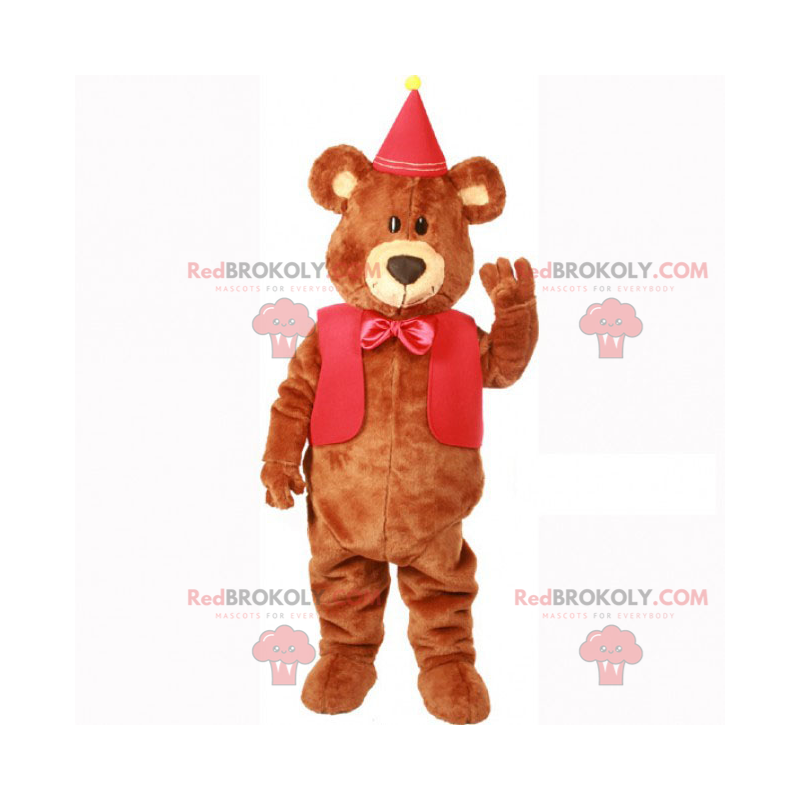 Schattige teddybeer mascotte met jasje en rode strik -