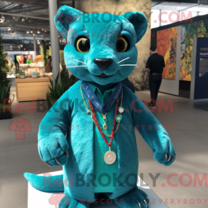 Turquoise Jaguarundi mascot...
