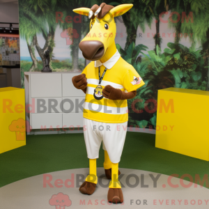 Yellow Okapi mascot costume...