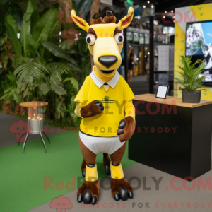 Gul Okapi-maskotdraktfigur...