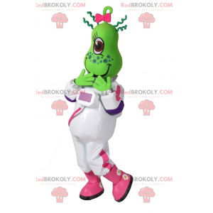Mascote alienígena verde com roupa de astronauta -