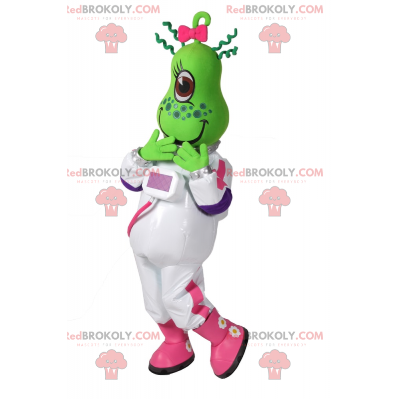 Grünes Alien-Maskottchen mit Astronauten-Outfit - Redbrokoly.com