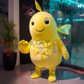 Fantasia de mascote de narval amarelo-limão com macacão e abotoaduras - Mascotes narval - REBROKO_245117 - RedBrokoly.com