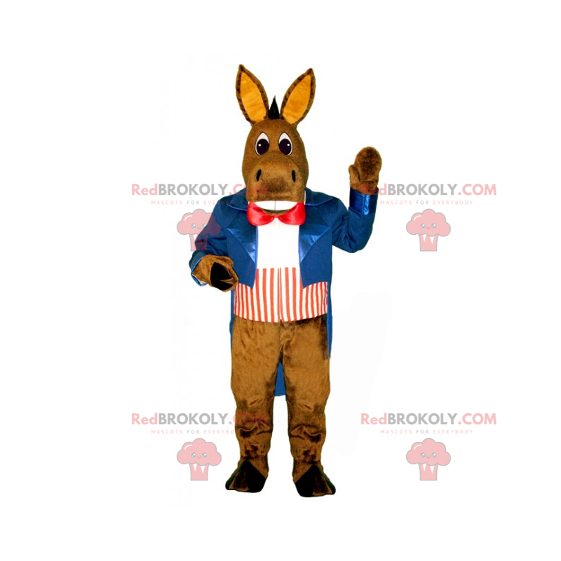 Mascotte d'âne avec une veste bleu et un nœud papillon rouge - Mascotte d'âne avec une veste bleu et un nœud papillon rouge -