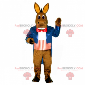 Donkey mascot with a blue jacket and a red bow tie -