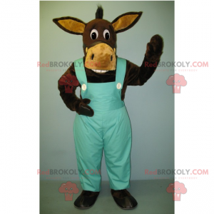 Donkey maskot i blå overall - Redbrokoly.com