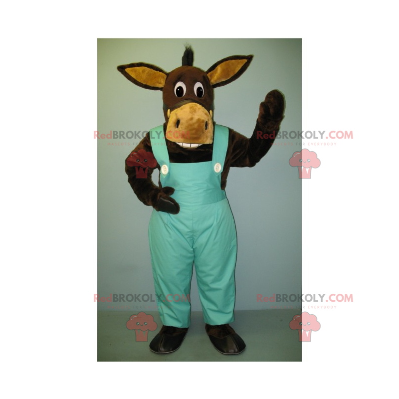 Donkey mascot in blue overalls - Redbrokoly.com