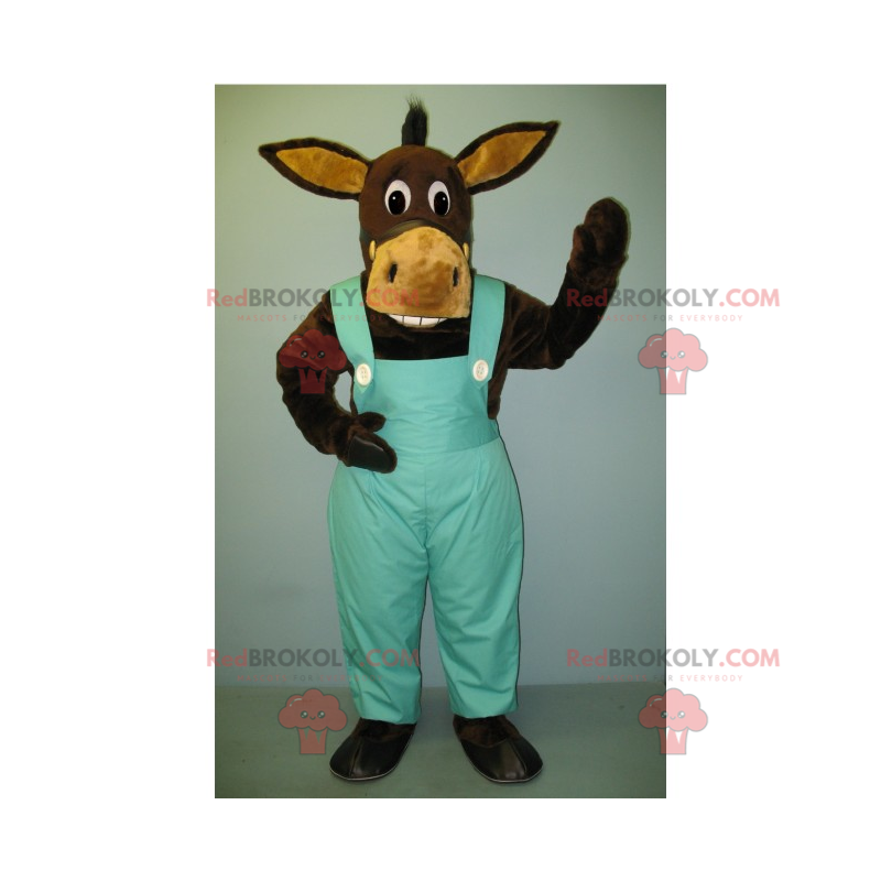 Mascote burro de macacão azul - Redbrokoly.com