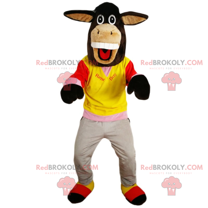 Mascotte d'âne souriant en tenue de sport - Redbrokoly.com