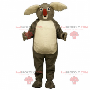Mascote coala com orelhas grandes e brancas e nariz vermelho -