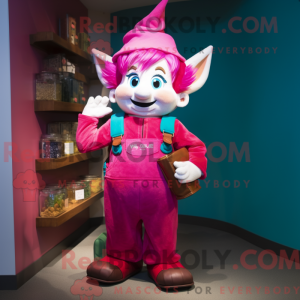Magenta Elf maskot kostume...