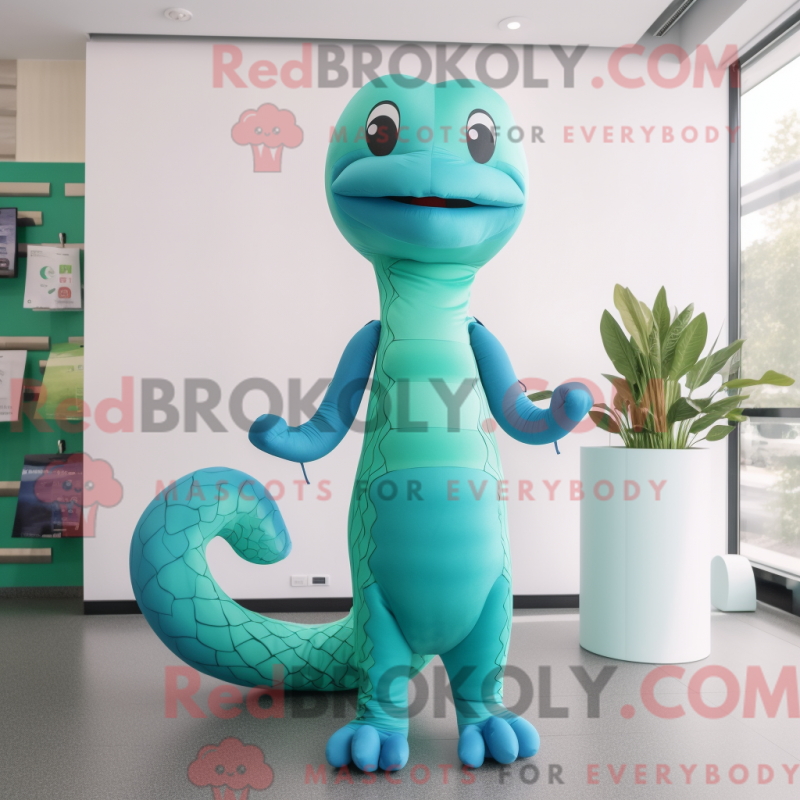 Maskotdräkt cyan orm med helbaddräkt och vantar - Ormmaskotar - REBROKO_245594 - RedBrokoly.com