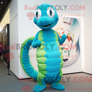 Cyan Snake maskot kostume...