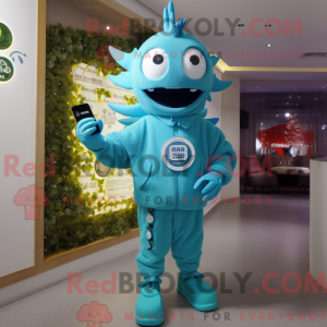 Cyan Paella maskot kostume...