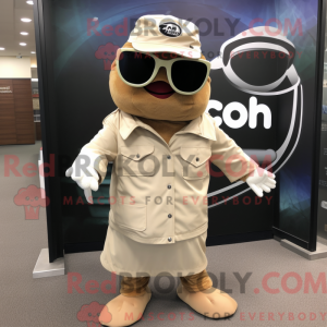 Fantasia de mascote Cod bege com macacão e óculos de sol - Óculos de sol mascotes - REBROKO_245656 - RedBrokoly.com