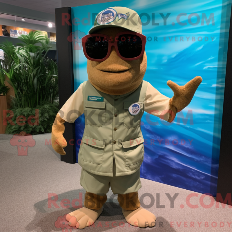 Fantasia de mascote Cod bege com macacão e óculos de sol - Óculos de sol mascotes - REBROKO_245657 - RedBrokoly.com