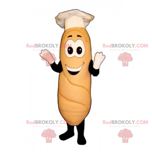 Mascotte de baguette de pain avec chapeau de chef -