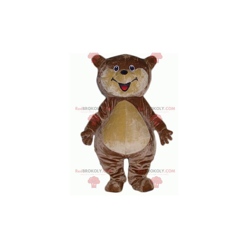 Stor bamse maskot brun og beige smilende - Redbrokoly.com