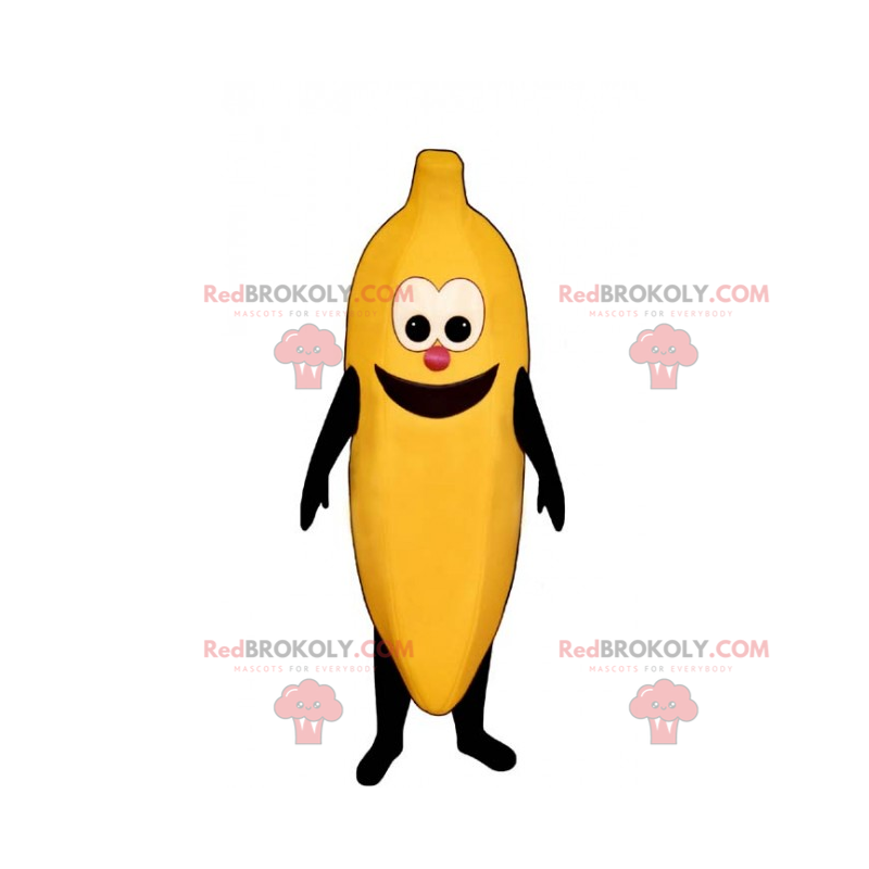 Mascote banana com cara sorridente - Redbrokoly.com