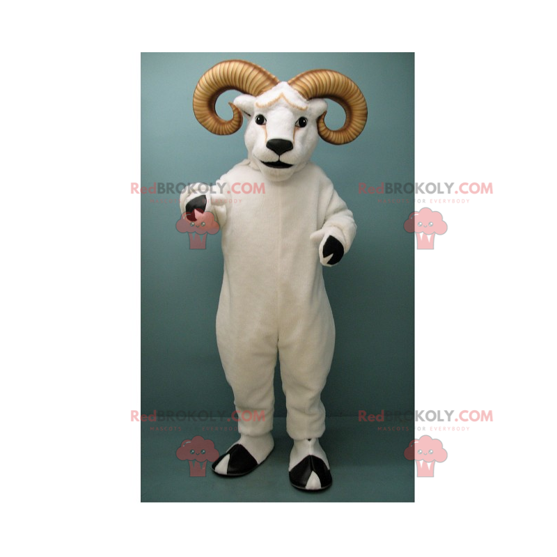 Mascote carneiro branco com chifres grandes - Redbrokoly.com