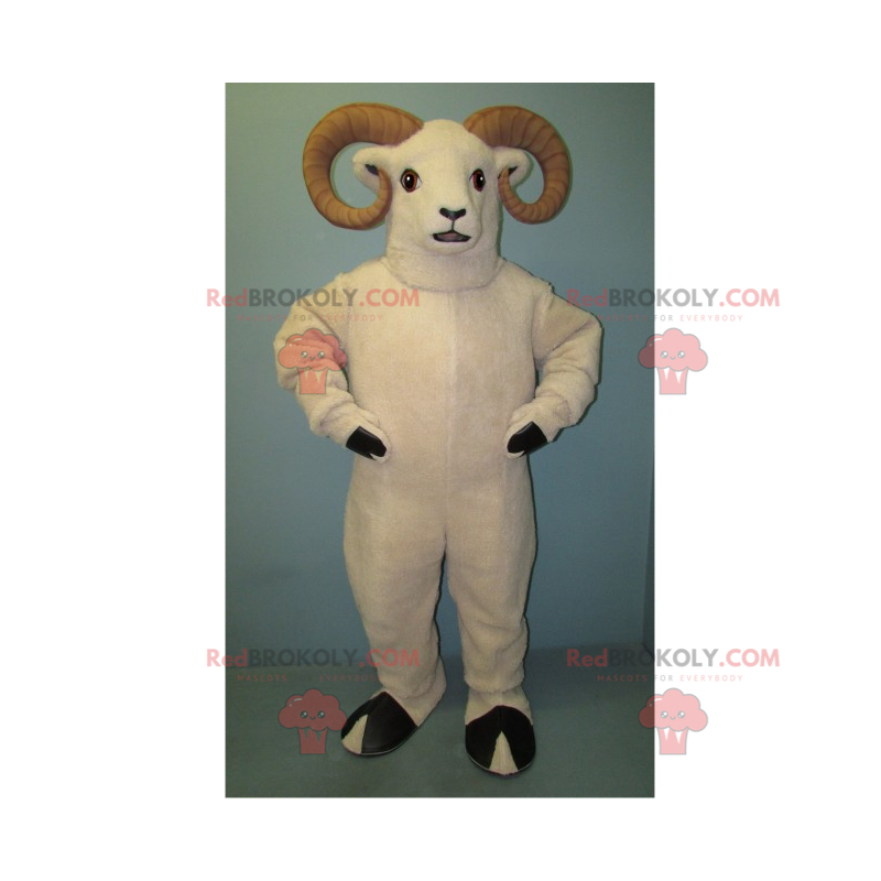 Mascote de carneiro branco e chifre bege - Redbrokoly.com