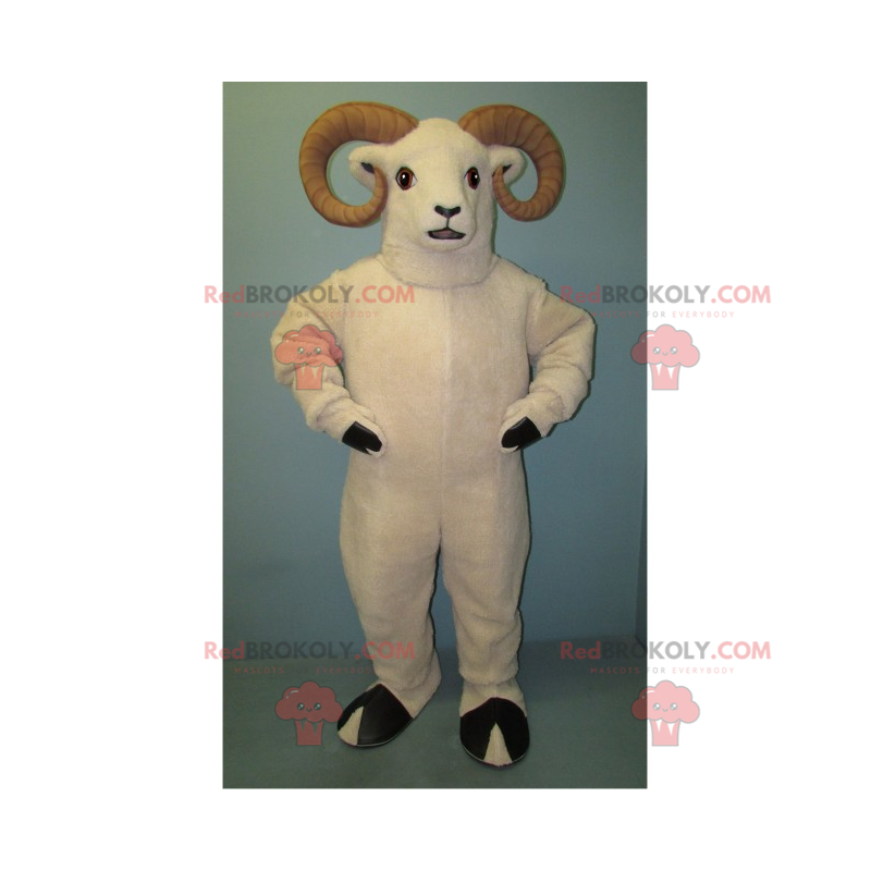 Weißes Widdermaskottchen und beige Horn - Redbrokoly.com