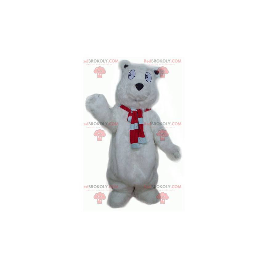 Mascote grande urso branco peludo e fofo - Redbrokoly.com