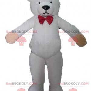 Mascot oso de peluche blanco con pajarita roja - Redbrokoly.com