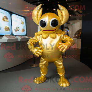 Gold Krabbe maskot kostume...