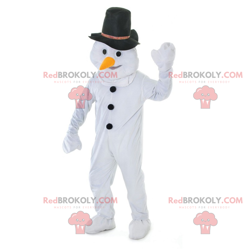 Snögubbe maskot med svart hatt - Redbrokoly.com Snögubbe maskot med svart hatt - Redbrokoly.com