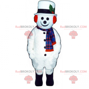 Mascotte de bonhomme de neige avec chapeau blanc -