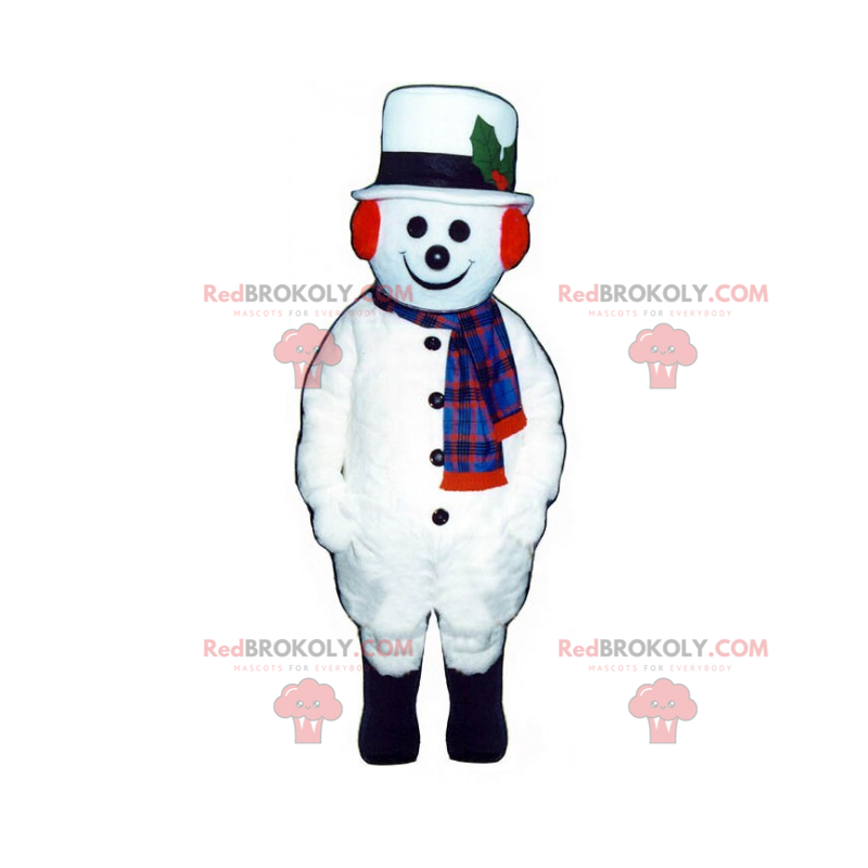 Mascotte de bonhomme de neige avec chapeau blanc -