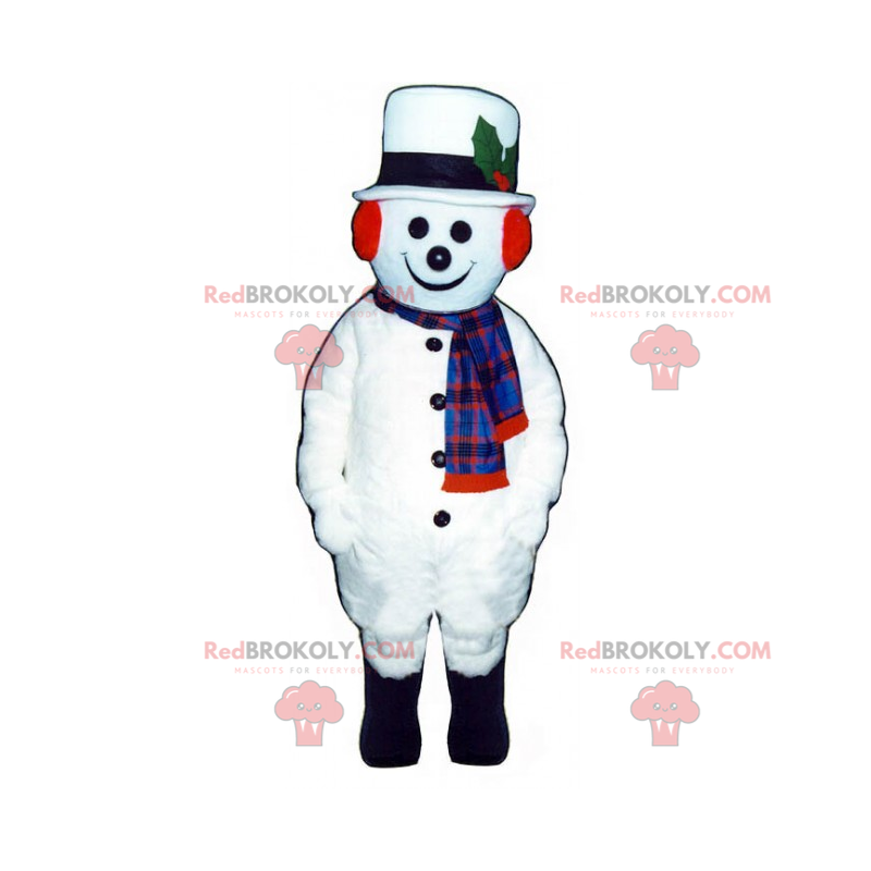 Maskot sněhuláka s bílým kloboukem - Redbrokoly.com